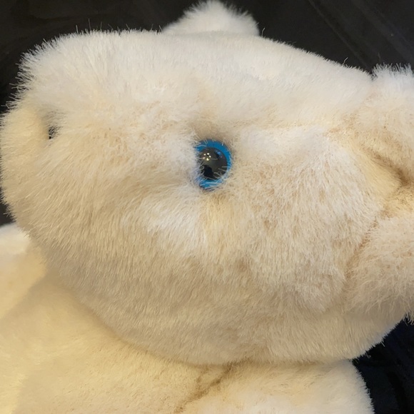 Vermont Teddy Bear, jointed, cream colored fur, blue eyes, in EUC - Picture 10 of 10